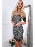 Lace dress with exposed shoulders, white and black ZZ277 - Online store - Boutique